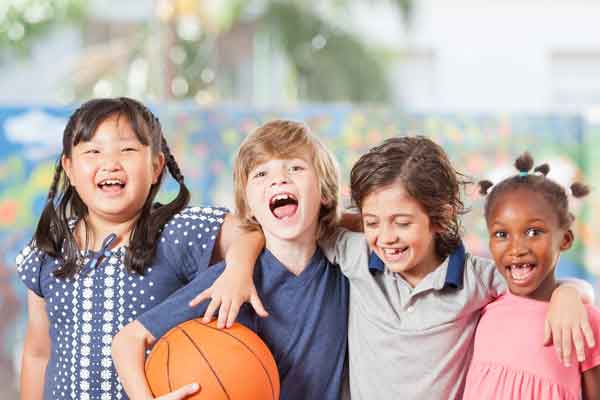 Group of kids with a basketball