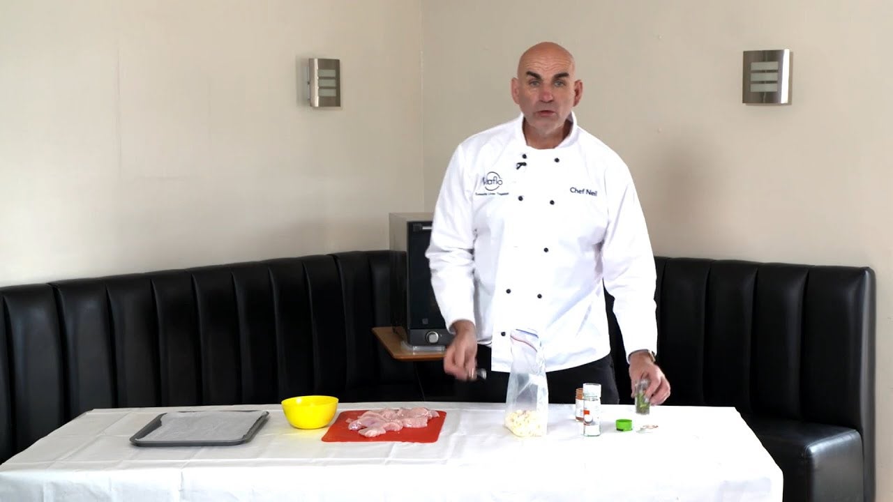 Chef Neil starting to make Popcorn Coated Crispy Chicken